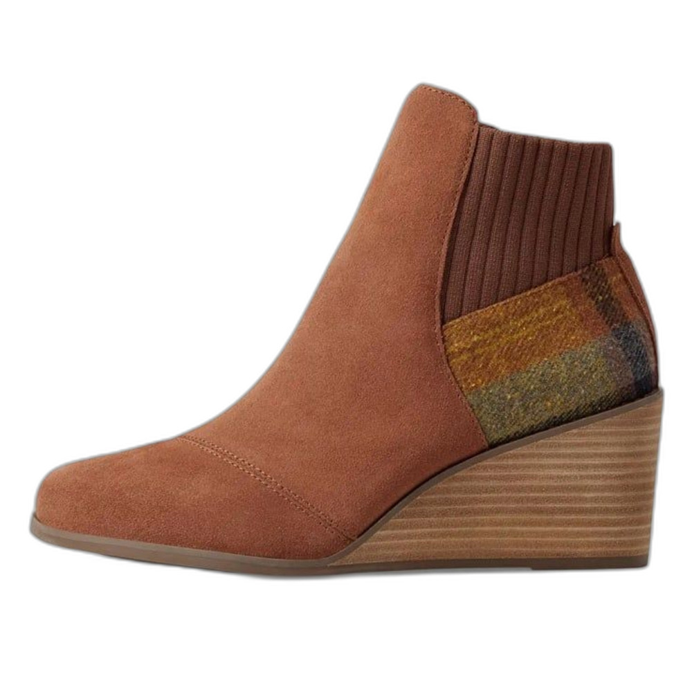TOMS Women's Sadie Wedge Brown Suede Plaid Bootie 5 NWT